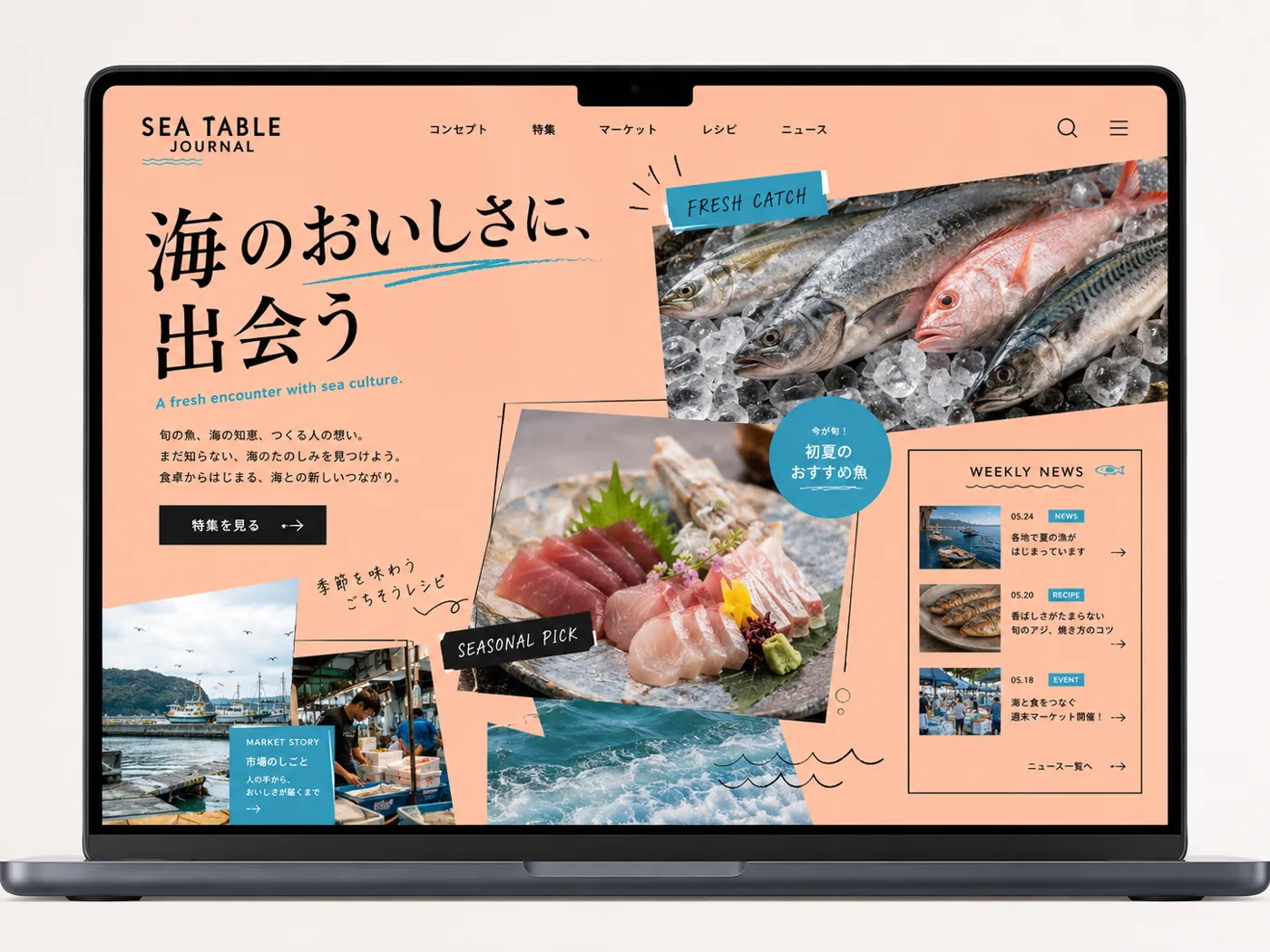 メディア・特集サイト向けの、雑誌のようなコラージュデザインのホームページの完成イメージ